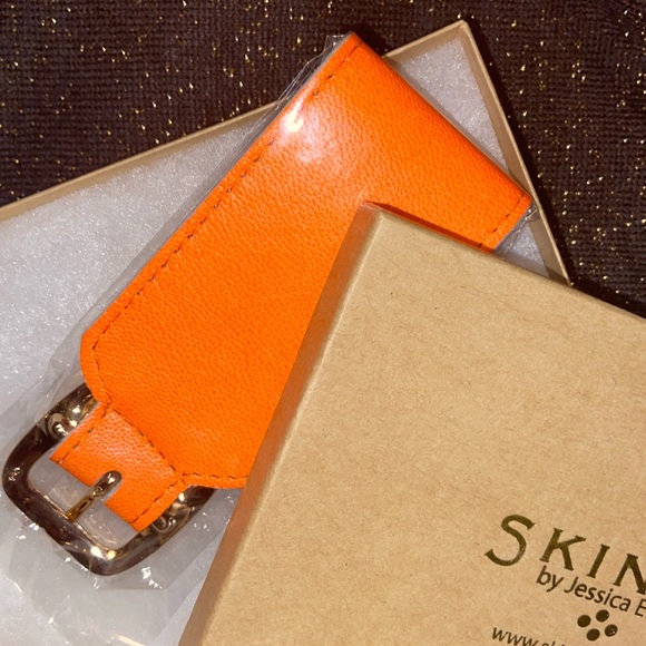Bright Neon Orange Leather Buckle Cuff